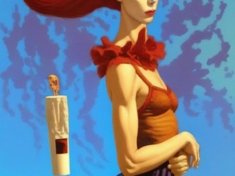 Surreal Portrait of a Woman with Flowing Red Hair