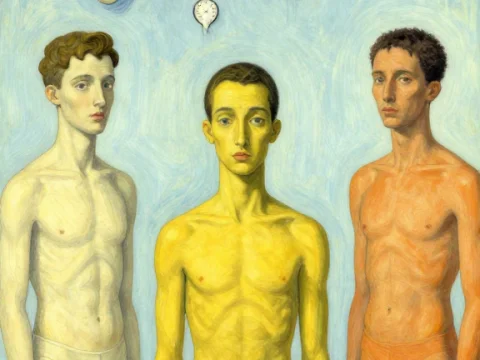 Surreal Portrait of Three Young Men with Melting Clocks