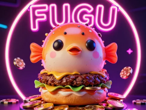 Surreal Pufferfish Burger with Neon FUGU Sign