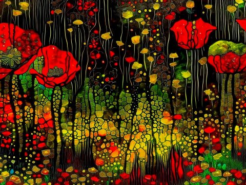 Surreal Red Poppies in a Magical Meadow