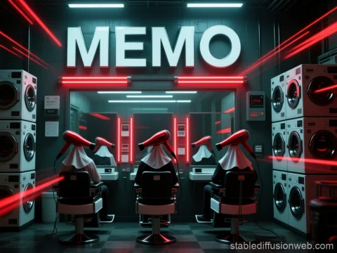 Surreal Salon with Nuns and Hairdryers in a Neon Laundromat
