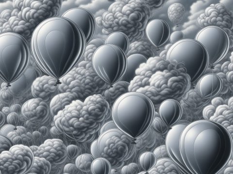 Surreal Silver Balloons Among Cloud Formations