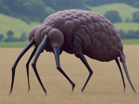 Surreal Six-Legged Creature with Textured Body in Field