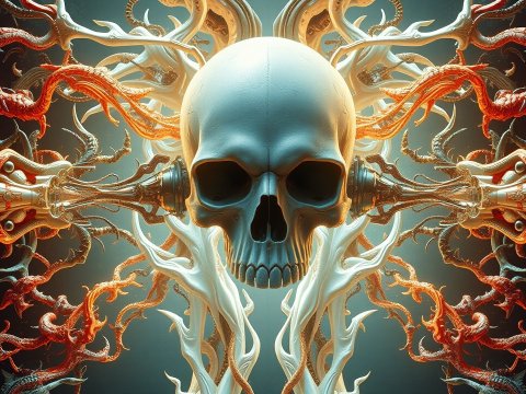 Surreal Skull with Intricate Organic Tentacles