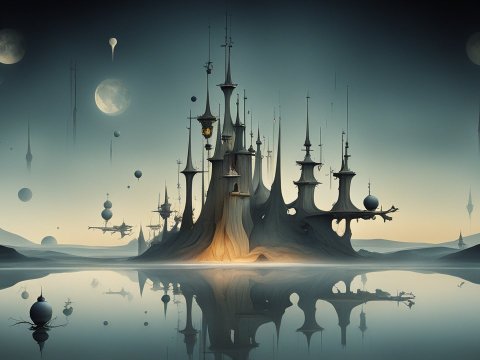 Surreal Spire Landscape at Twilight