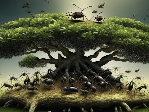 Surreal Tree with Giant Ants and Spiders