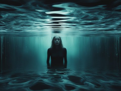 Surreal Underwater Portrait of a Woman in Dark Waters