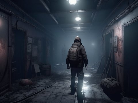 Survivor Exploring a Dark Abandoned Corridor