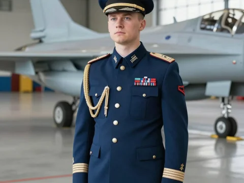 Swedish Air Force Group Captain in Uniform with Jet
