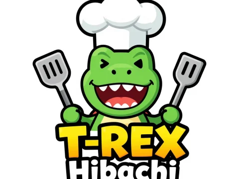 T-Rex Hibachi Cartoon Chef Logo