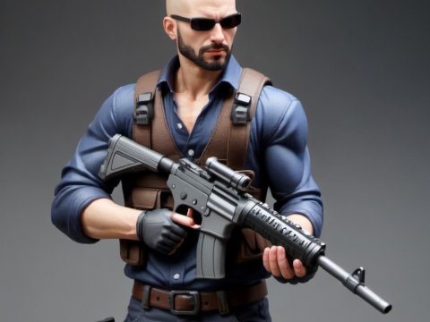 Tactical Soldier Holding Assault Rifle in Combat Gear