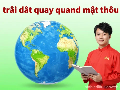 Teacher Presenting Earth Model with Vietnamese Text