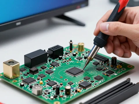 Technician Soldering Circuit Board on LED TV