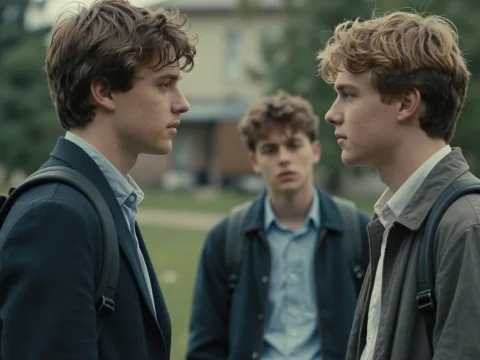 Teenage Boys in a Serious Schoolyard Confrontation