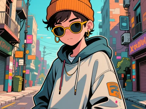 Teenager Gamer in Urban Streetwear Illustration