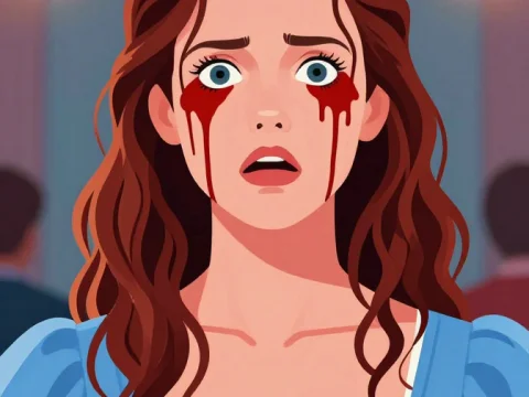 Terrified Prom Queen with Bleeding Eyes