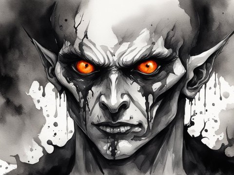 Terrifying Evil Man with Fiery Orange Eyes