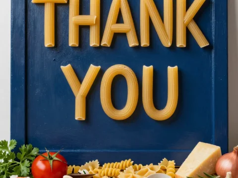 Thank You Message in Pasta Letters with Fresh Ingredients