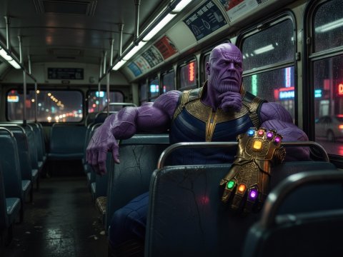 Thanos Contemplating on a Night Bus