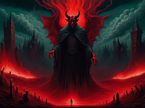 The Devil in a Fiery Hellscape with Gothic Towers