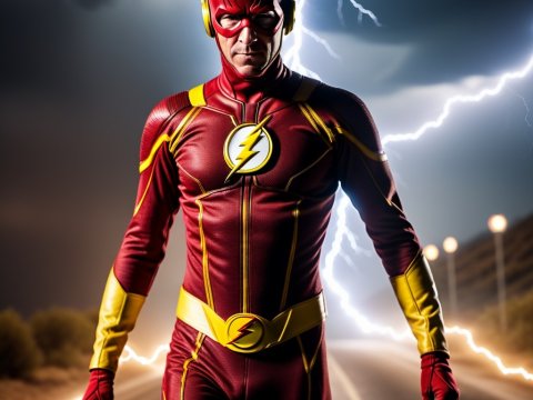 The Flash Superhero in Lightning Storm