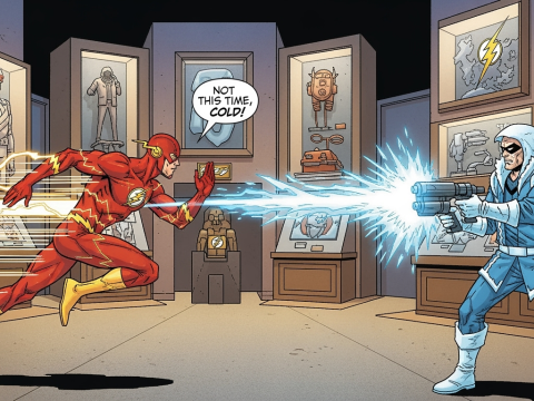 The Flash vs Captain Cold in a Museum Showdown