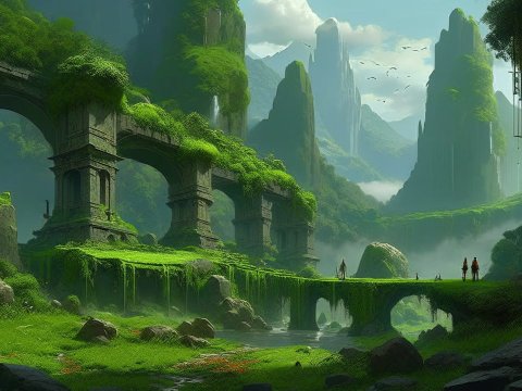 The Lost Valley with Ancient Ruins and Lush Greenery