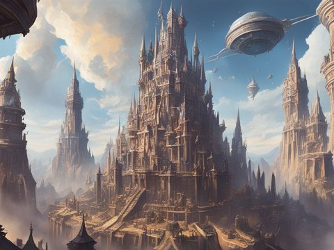 The Magnificent Flying City with Gothic Towers
