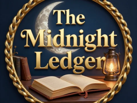 The Midnight Ledger Logo with Moon and Lantern