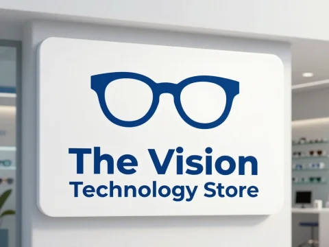 The Vision Technology Store Logo with Glasses Icon
