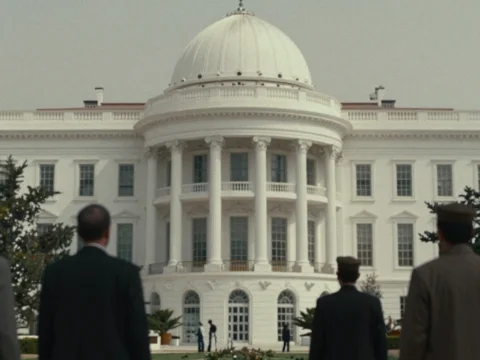 The White House with a Red Flag and Observers