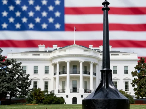 The White House with American Flag Background