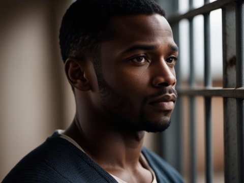 Thoughtful Man Looking Through Bars