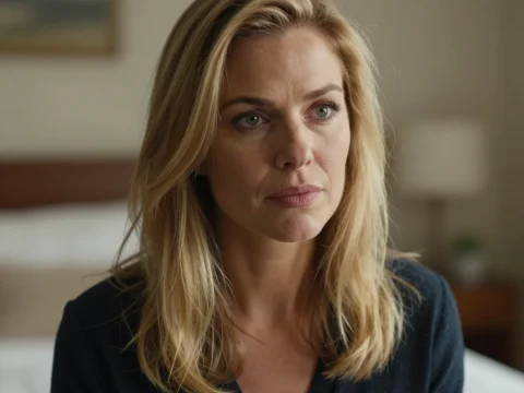 Thoughtful Woman Portrait in Cozy Bedroom