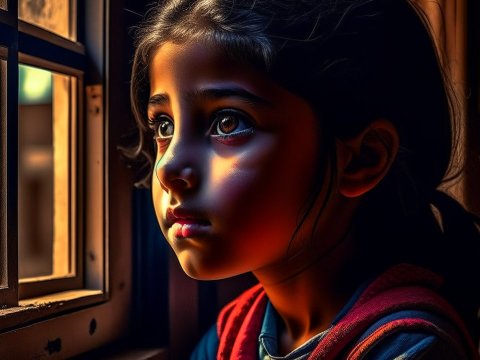 Thoughtful Young Girl Gazing Through Window