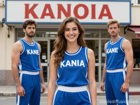 Three Athletes in Blue Sportswear Standing Outdoors