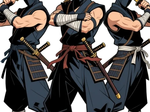 Three Fierce Ninjas in Combat Stance