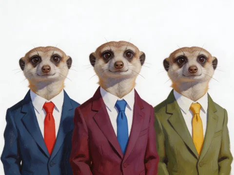 Three Meerkats in Colorful Business Suits