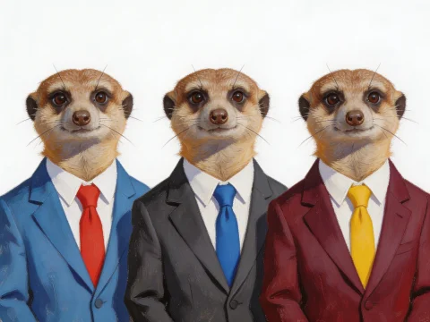 Three Meerkats in Colorful Business Suits