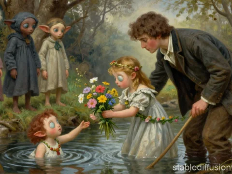 Time Traveler and Weena in Enchanted Forest