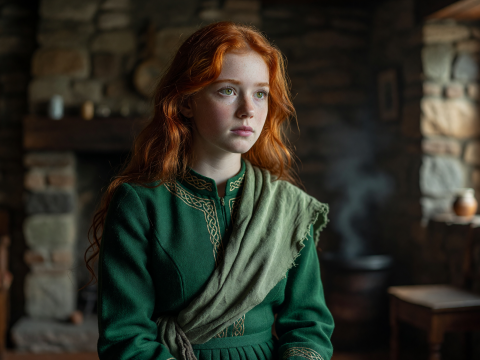 Timeless Gaze of a Celtic Redhead in Traditional Attire
