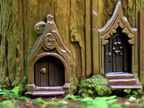 Tiny Fairy Doors Set in a Tree Trunk