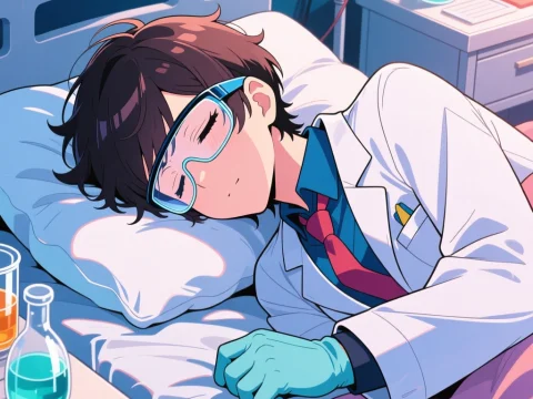 Tired Scientist Resting in Lab Bed
