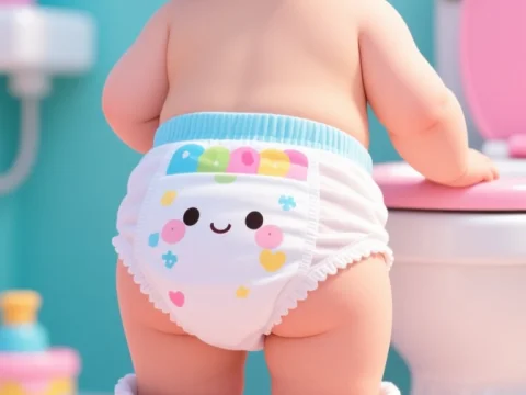 Toddler Potty Training in Cute Diaper Illustration