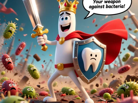 Toothbrush Hero Battling Bacteria with Sword and Shield