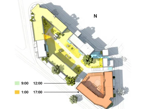 Top-Down Architectural Site Plan with Sunlight Analysis