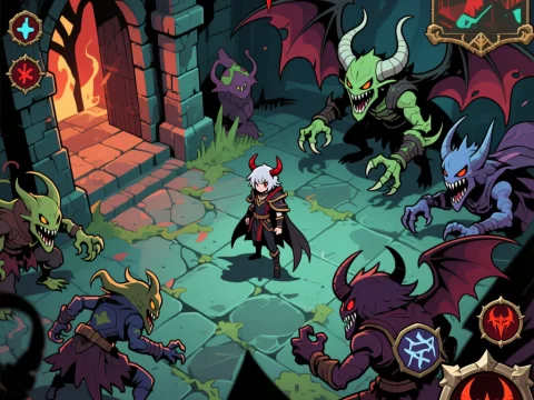 Top-Down RPG Battle Scene with Demon Characters