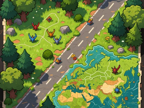 Top-Down RPG Forest Road with Strategic Map Elements