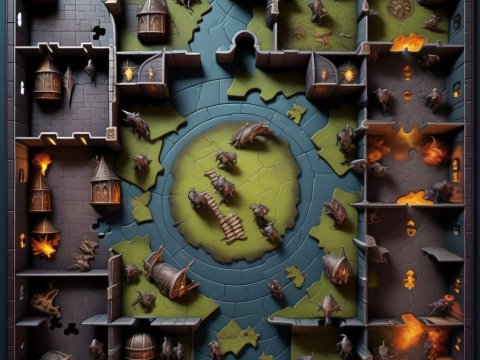 Top-Down View of a Fantasy Dungeon Board Game Map
