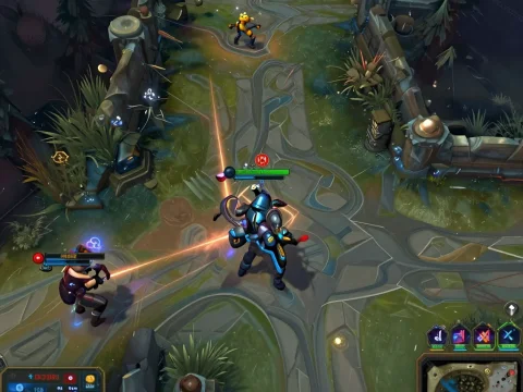 Top-Down View of a MOBA Game Battle Scene